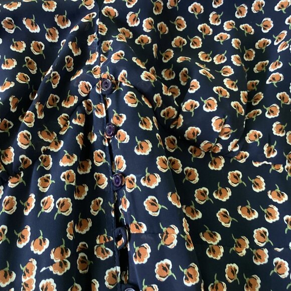 ASTR the label Navy & Rust Bitsy Print Floral Midi Dress Button Front Women's XL - Picture 11 of 16